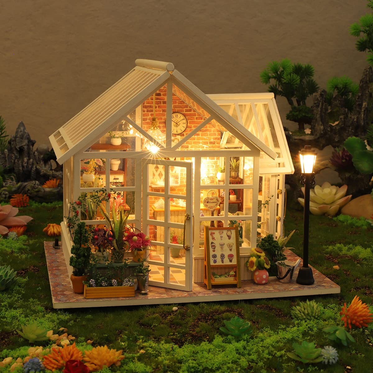 GuDoQi DIY Miniature Dollhouse Kit, Tiny House kit with Music, Miniature House Kit 1:24 Scale, Great Handmade Crafts Gift for Birthday Easter, Beautiful Flower Shop