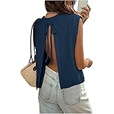 GORGLITTER Women's Cropped Backless Sweater Vest Y2k Open Back Bow Tie Knit Tops Sleeveless Pullover Tank Top