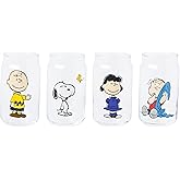 Silver Buffalo Peanuts Featuring Charlie Brown, Snoopy, Woodstock, Lucy, and Linus 4 Pack Pint Can Glass Set, 16 Ounces