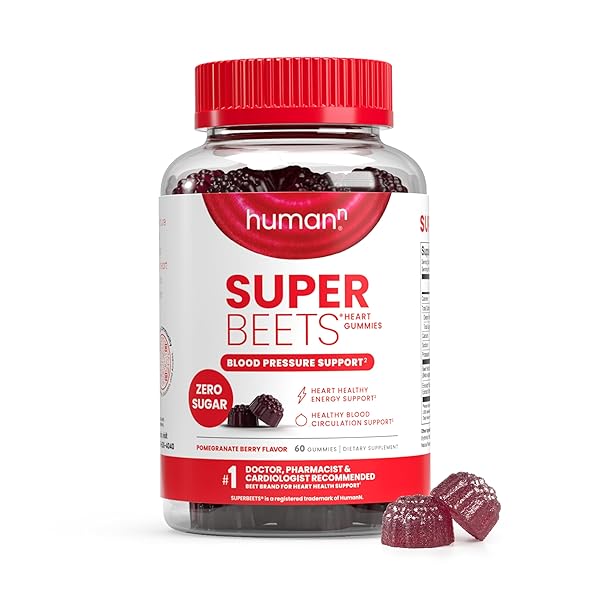 HUMANN SUPERBEETS HEART GUMMIES – BEET GUMMY WITH ENERGY SUPPORT, GRAPE SEED EXTRACT & BEETROOT POWDER, SUGAR FREE – POMEGRANATE BERRY FLAVOR, 60 COUNT