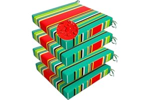 LFNOONE Outdoor Cushions for Chairs 17"x17" Waterproof Outdoor Cushions Seat for Patio Furniture Fastness Garden Sofa Couch Pads with Handle & Fixed Belt Outdoor Chair Cushion Set of 4 Gree and Red