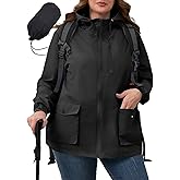 Avoogue Plus Size Womens Rain Jacket with Hood,Packable,Lightweight,Windbreaker,Waterproof Thin Jackets,Hiking,Travel