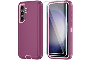 ONOLA Phone Case for Samsung Galaxy S24 Case with HD Screen Protector, Heavy Duty Shockproof & Dropproof 3-Layer Cover Phone Case for Galaxy S24 6.2'',WineRedPink