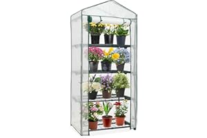 EAGLE PEAK 4-Tier Mini Greenhouse Portable Green House with Shelves & Weather-Resistant PE Cover, Small Greenhouse for Seedlings & Gardening Gifts, 27x19x64 in, Clear/White