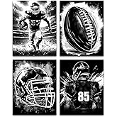 American Football Sport Canvas Wall Art,Black and White American Football Wall Art Artwork,Rugby Field Stadium Sports Picture Painting for Man Cave,Boy's Bedroom Decor Set of 4(8"X10"Frameless)