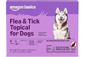 Amazon Basics Flea and Tick Topical Treatment for Large Dogs (45-88 pounds), Unscented, 6 Count, Packaging May Vary