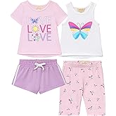 BTween Girls 4 Pack Fashion Summer Clothes Set Shorts Tank Top Short Sleeve and Biker Shorts