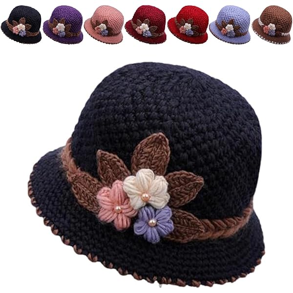CEAeis Women's Floral Knit Beanie Hat, Black at Amazon Women's
