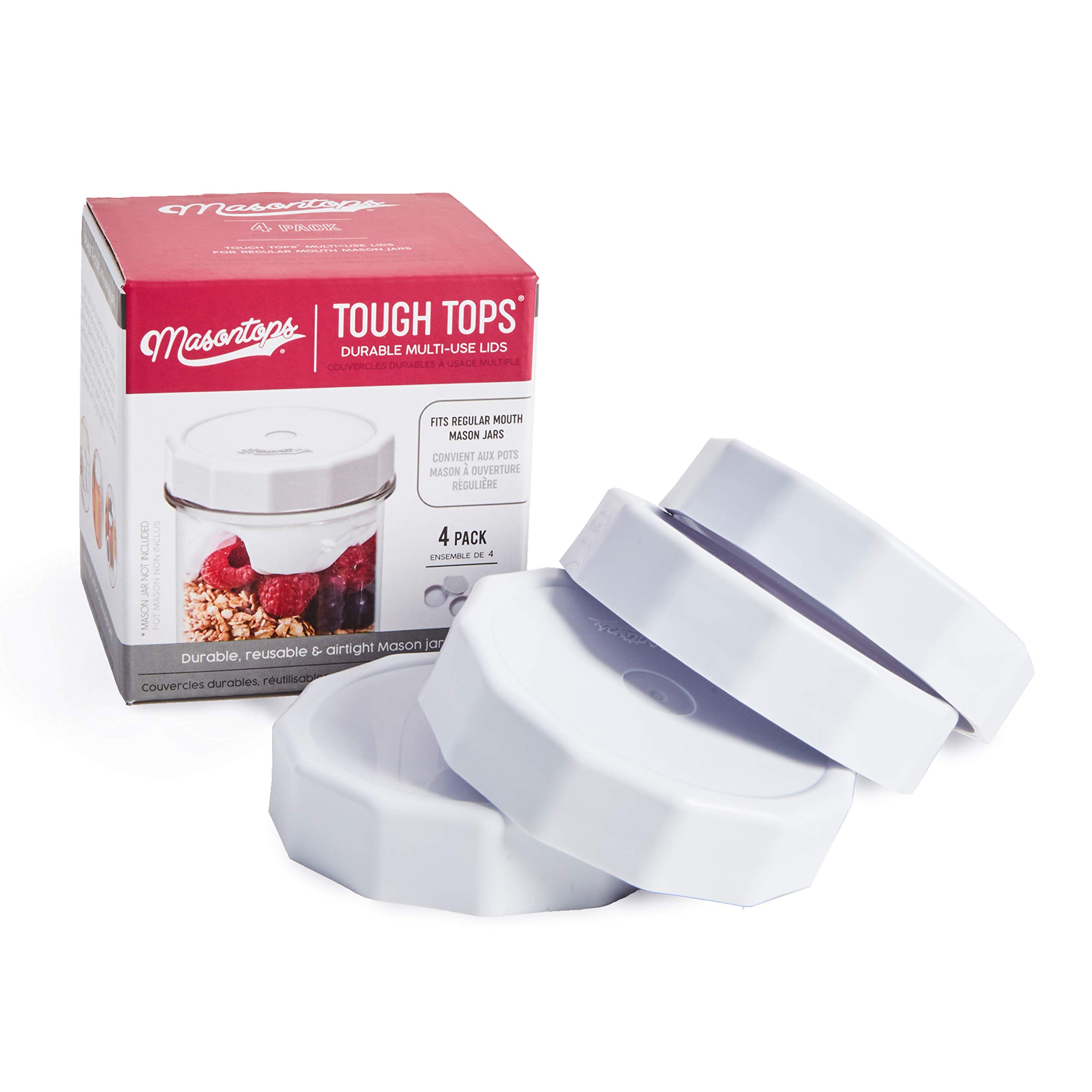 Masontops Tough Tops - Regular Mouth Mason Jar Lid - White - BPA Plastic Screw Caps - Durable Reusable Jar Covers