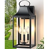 20" Extra Large Outdoor Wall Light, Black Exterior Lighting Fixtures with 3-Light, Waterproof Wall Mount Porch Lantern, Moder