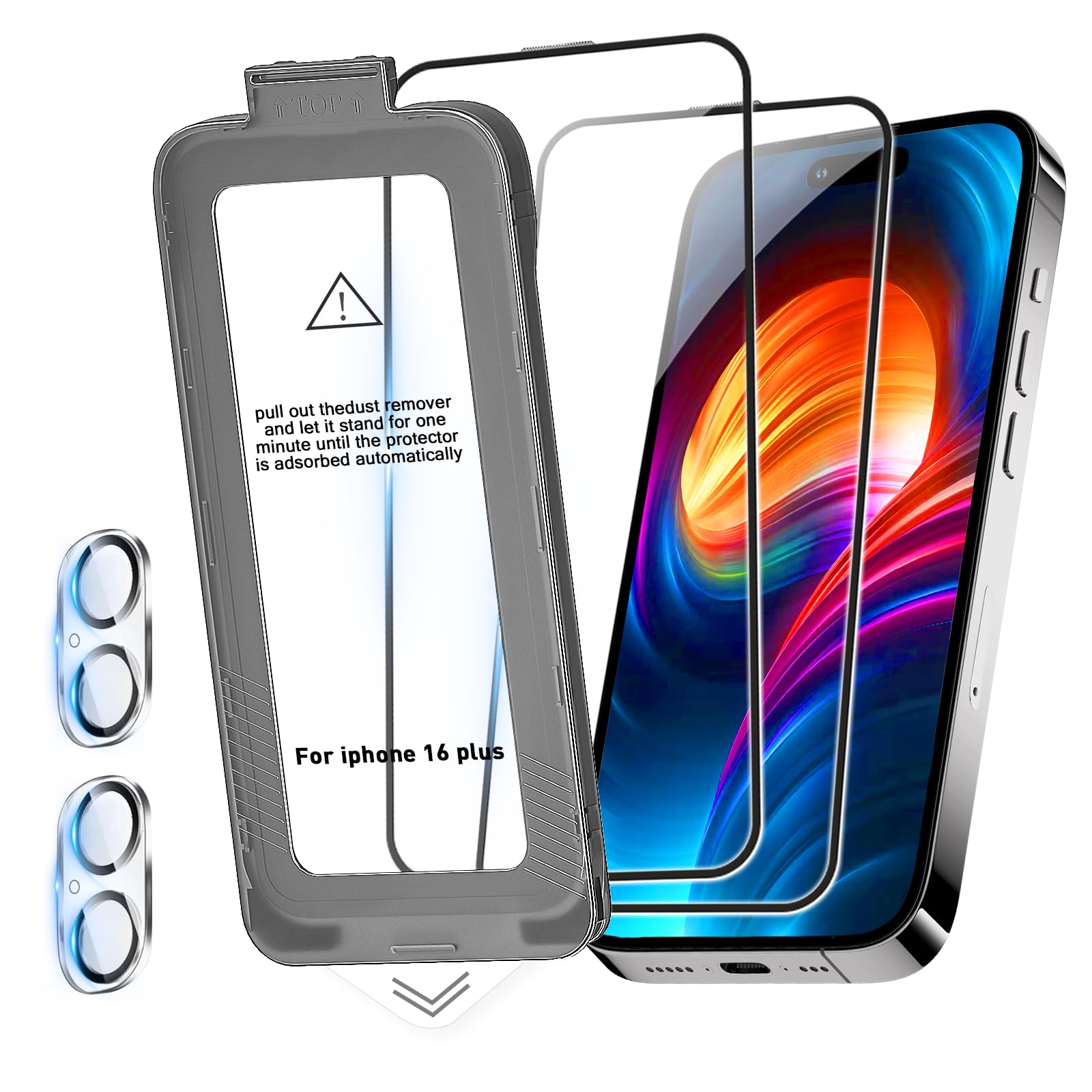 Tempered Glass Compatible with iPhone 16 Plus + Camera Screen Protector,[Full Screen 9H Protective Glass] Screen Protector Compatible with iPhone 16 Plus, Anti-Fingerprint,Auto-Installation[2 Pack]