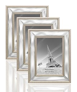 Meetart 5x7 3 Pack Mirror Photo Frames Sets for Wall Pictures Decor or Table Stand