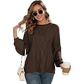 Outfeel Women's Cable Knit Crewneck Sweaters 2025 Fall Winter Long Sleeve Casual Chunky Knit Sweater Pullover Top S-XL