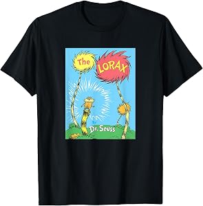 Dr. Seuss The Lorax Book Cover T-Shirt - Unisex-Adults, Black, Small