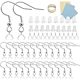 XKCWXY 925 Silver Hypoallergenic Earring Hooks, 160Pcs DIY Jewelry Making Kit with 2 Styles Clear Silicone Earring Backs