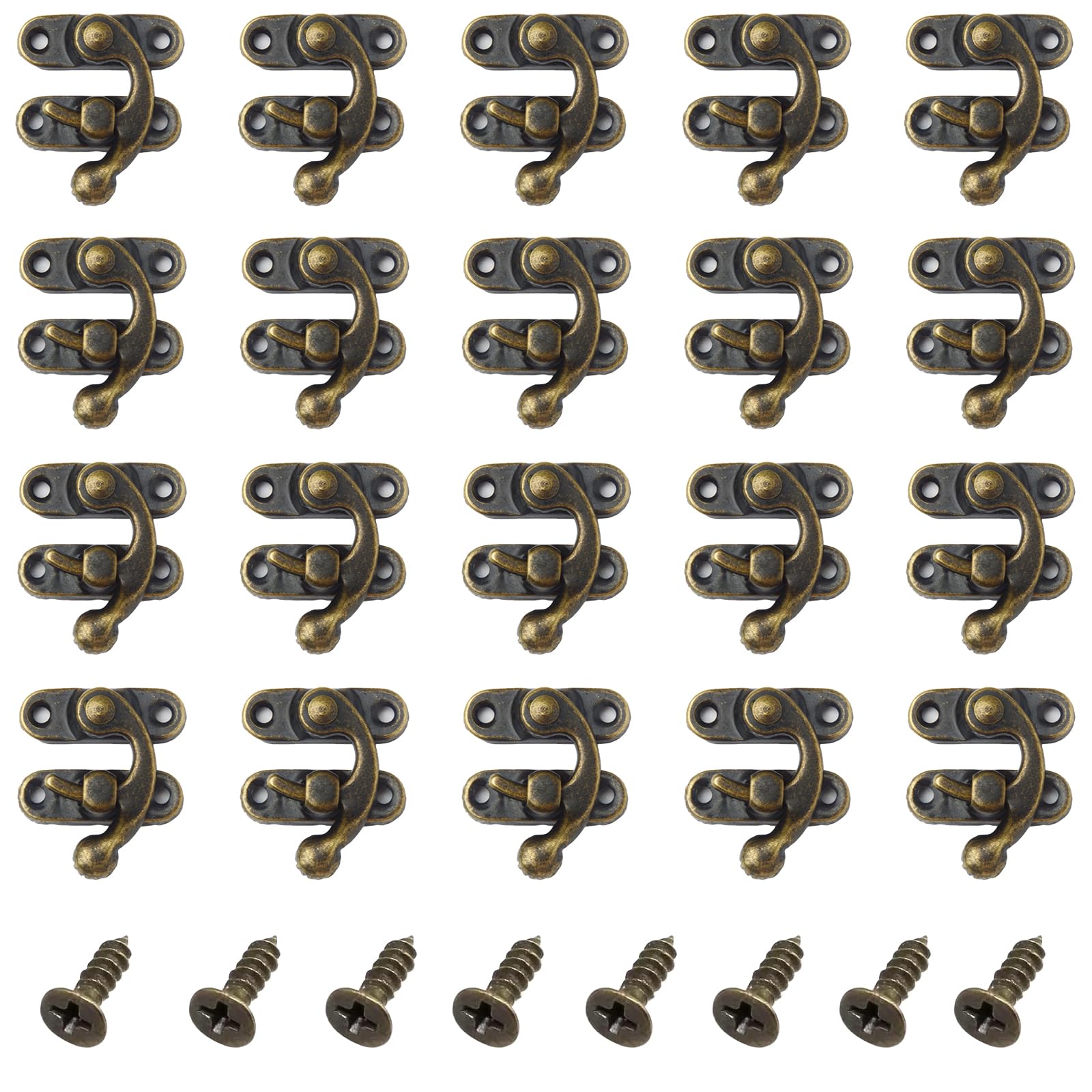 20Pcs Antique Right Latch Hook Hasp 37 x 42mm Small Box Latch Hasps Swing Arm Latch for Suitcase Jewelry Box Toolbox (Bronze)