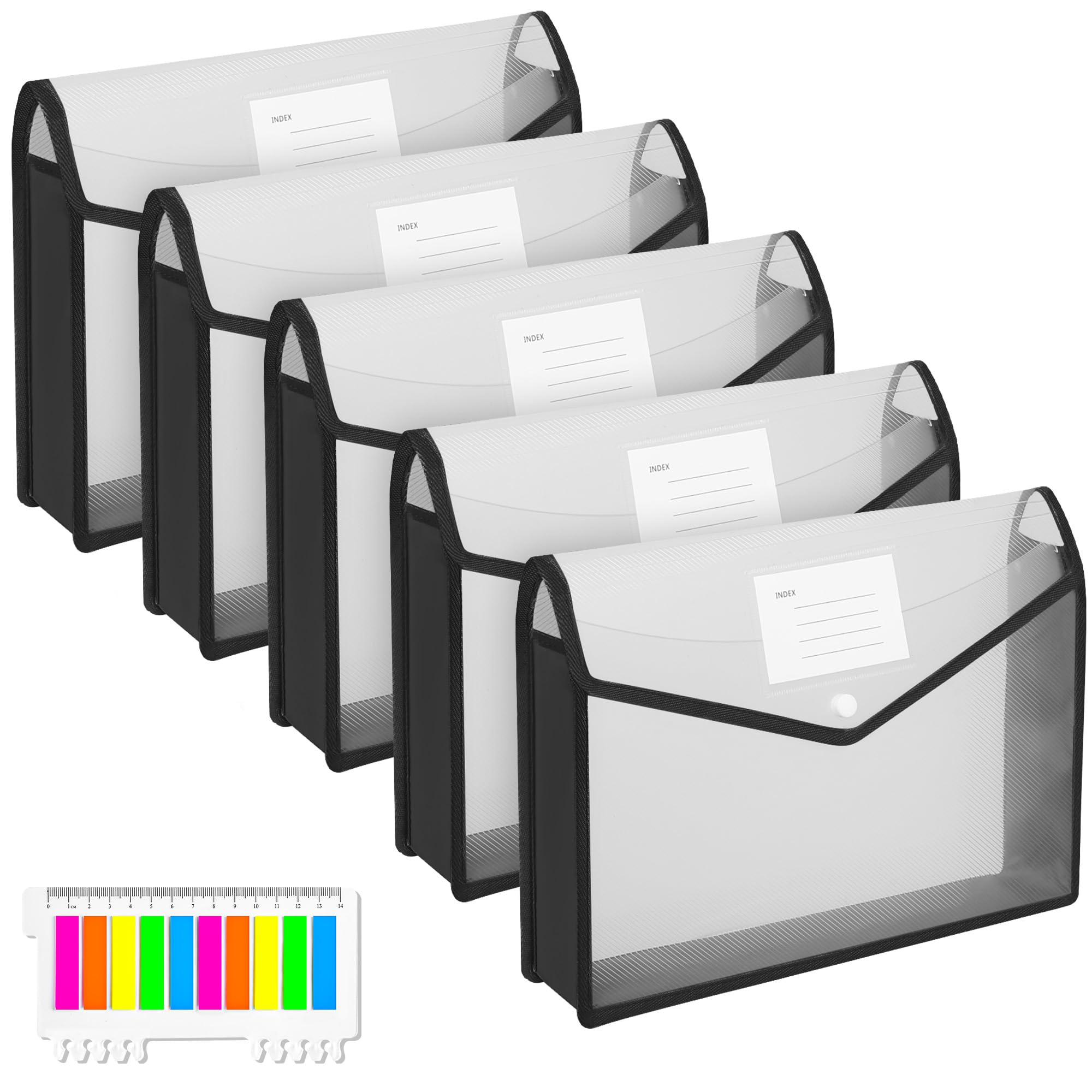 CHEPULA Plastic Wallet Folders 5 Pack with Popper -Document Pockets with Button A4 Plastic Envelope Wallets Files A4 for School Office Home - Pack of 5