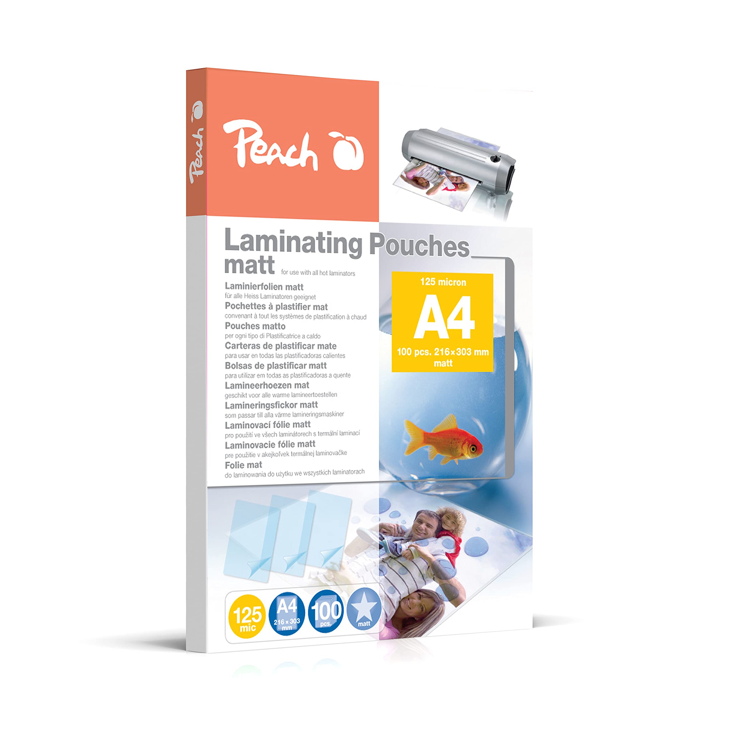 Peach S-PP525-22 Laminating Pouches A4 125 mic 100 Pouches Matt Writeable Premium Quality for Best Laminating Results Compatible with Devices of All Brand Manufacturers