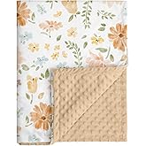 CIVARUA KIDS Baby Blanket for Girls, Soft Cozy Nursery Minky Blanket with Double Layer Dotted Backing for Infant Toddler in Crib Stroller, Cute Floral Orange Blanket, 30x40 Inches