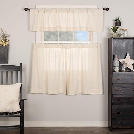 Amazon Com Brooke Simple Tier Curtains Set Of 2 36 Long Natural Cream Linen Linen Cotton Blend Modern Country Urban Farmhouse Style Cafe Kitchen Curtains Bathroom Dining Room Kitchen Dining