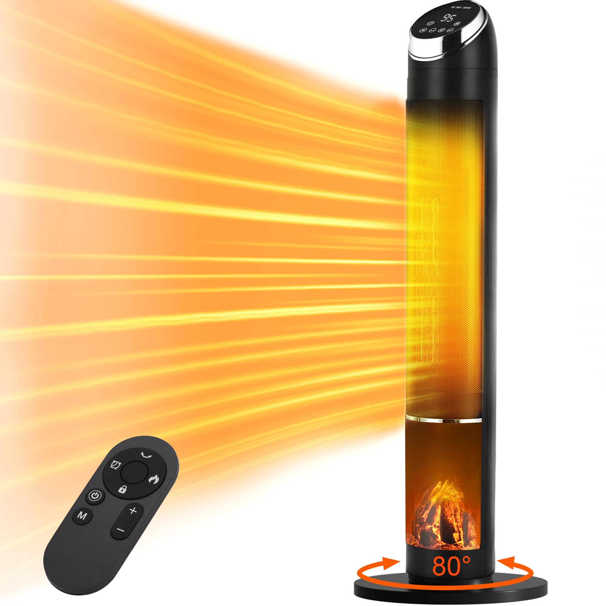 Photo 1 of 1500W Space Heaters for Large Room, 38INCH Portable Electric Heater Indoor Use, PTC Ceramic Room Heater for Office with Remote, 24H Timer, 80° Oscillating Tower Heaters for Bedroom with Thermostat