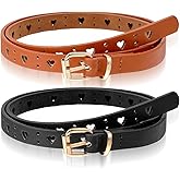 Teaaha 2 Pcs Kids Leather Girls Belt with Heart Buckle, Adjustable Elastic Belts for Boys and Girls, Stretch Belt for Jeans and Dresses
