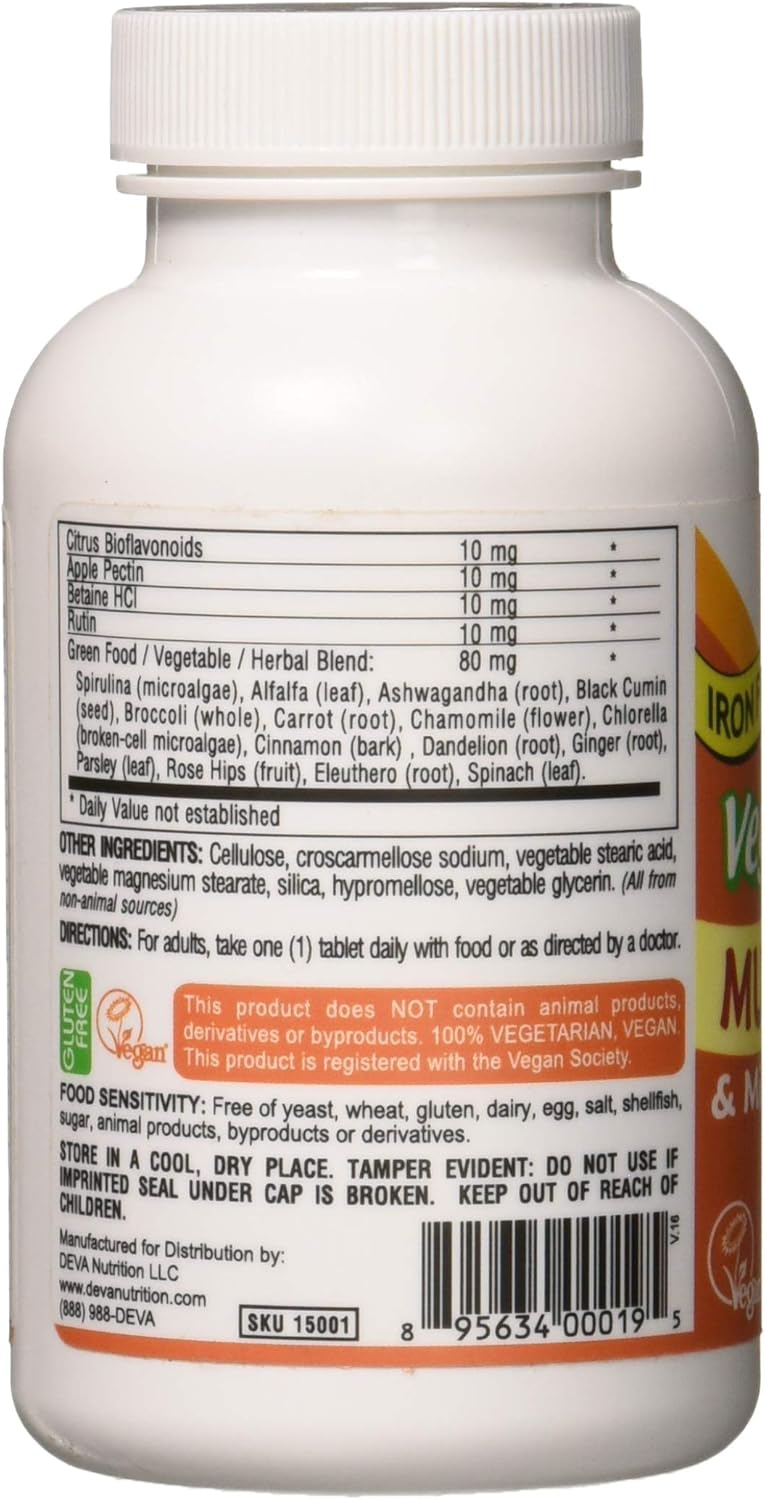 Deva Vegan Multivitamin and Mineral Supplement with Iron Free -- 90 Tablets: Health & Personal Care