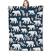 VODRM Polar Bear Blanket Foliage Wintery Dark Blue Throw Blankets,Birthday Gifts for Kids Women Girls,Lightweight Soft Fleece,Animal Lovers,Sofa Couch Bed Room Modern Decor 50x60in