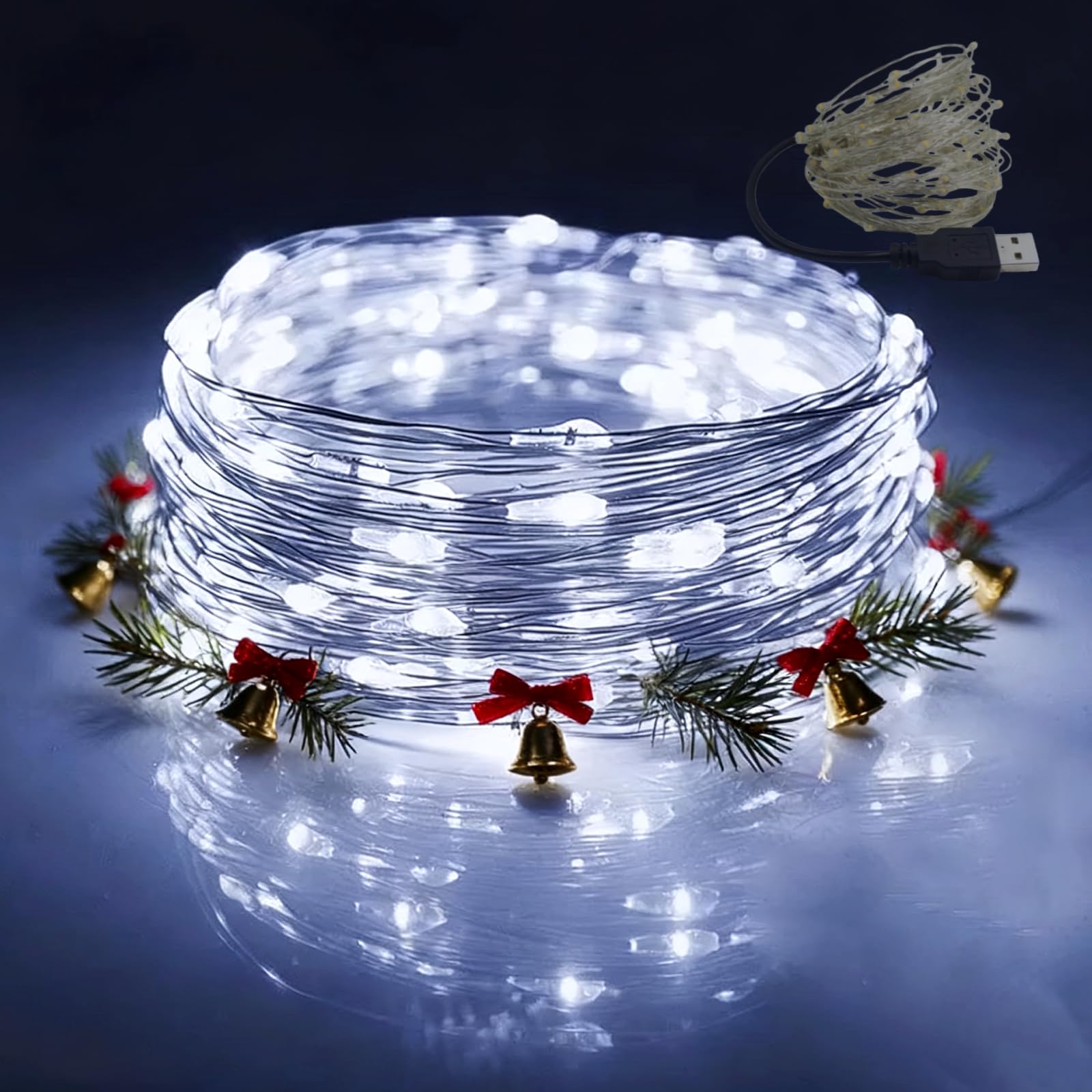 Timewanderer USB Christmas Lights, 5V Low Voltage IP44 Waterproof Fairy Lights, 5M/16.5Ft 50 LEDs String Lights Indoor and Outdoor Decoration for Tree, Garden, Window, Party(Cold White)