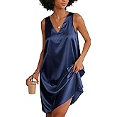 Ekouaer Women's Satin Silk Nightgown V Neck Nightie Tank Sleepshirt Sleeveless Summer Dress Comfy Loungewear