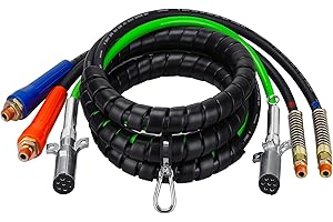 SEHNSUCHT 15Ft 3 in 1 ABS & Air Power Line Hose Kit Wrap 7 Way Electrical Cable Airline for Semi Trucks Trailer Tractor