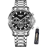 NIBOSI Mens Watches Chronograph Stainless Steel Waterproof Watch for Men | Analog Quartz Watch for Men with Date Luminous Fashion Mens Wrist watch