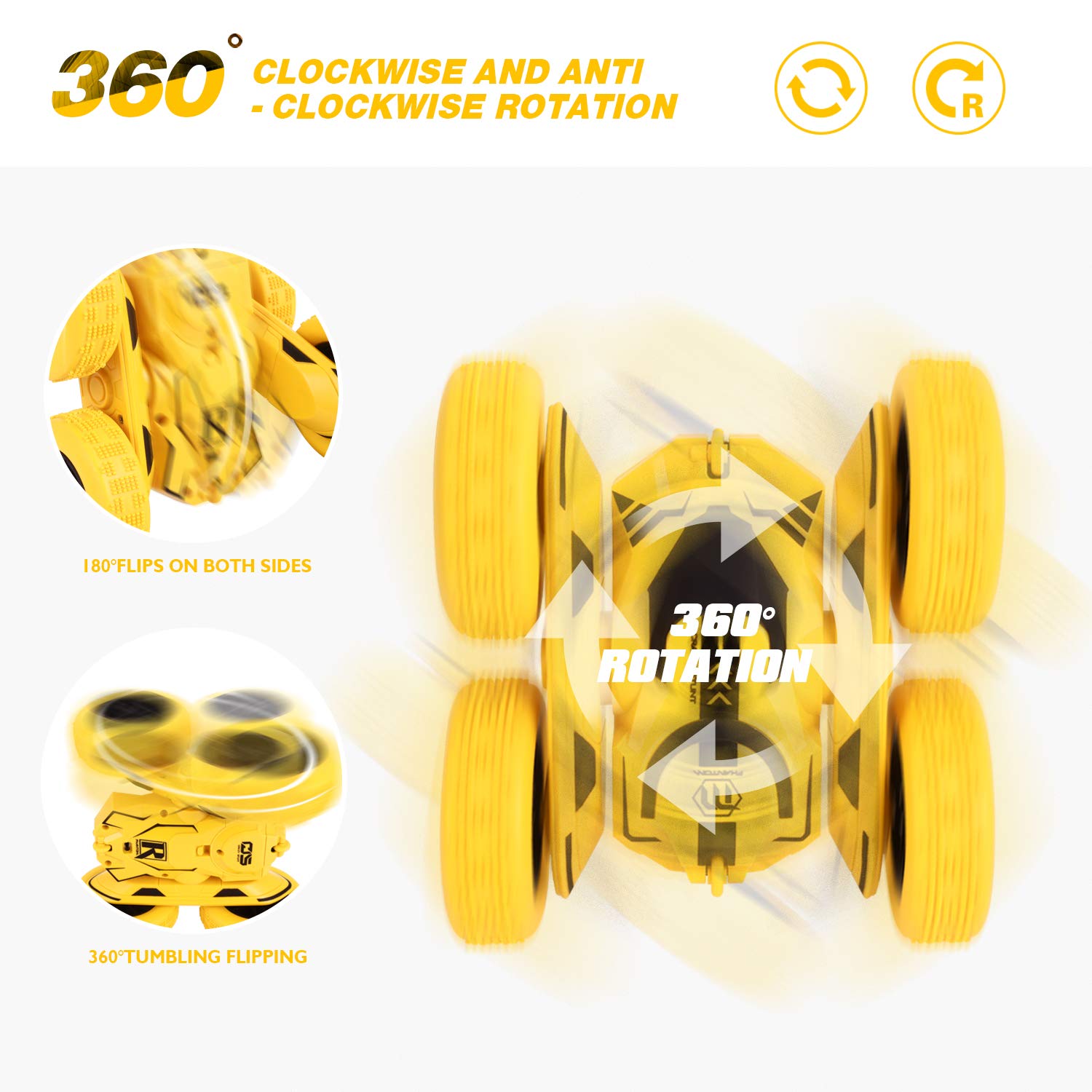 Peradix Macchina Telecomandata, 4WD RC Auto Telecomando 360° Rotazione Acrobatica RC Stunt Car, 2.4GHZ Macchina Radiocomandata per Bambini Giocattoli - (Batteria e Cavo di Ricarica USB Inclusa)