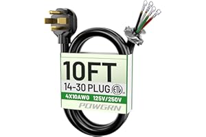 POWGRN 30 Amp 4 Prong Dryer Cord 10 FT Black, 10/4 Gauge Appliance Dryer Power Cord NEMA 14-30P to 4-Wire, Pure Copper Wire, ETL Listed