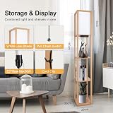 OUTON Floor Lamp with Shelves LED USB C Port 3 Color Temp Wood Shade view 5