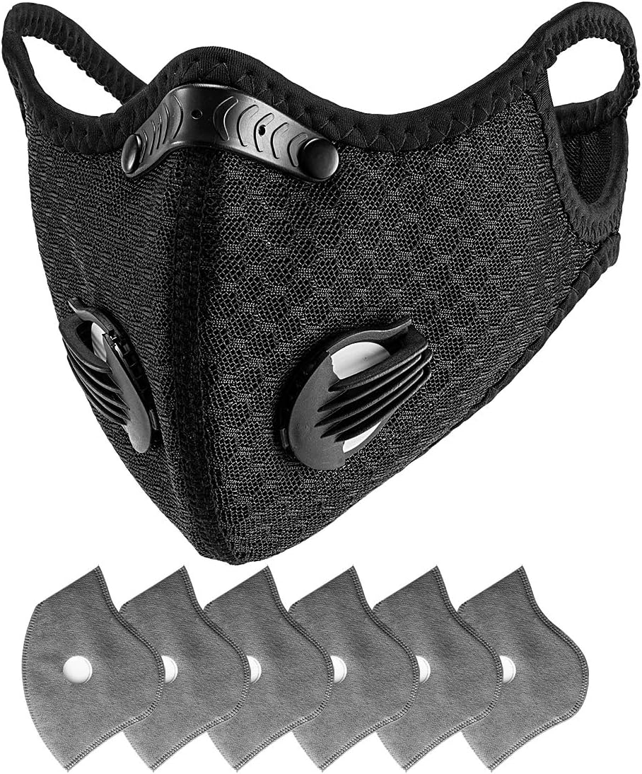 FFP2 Reusable Face Mask with Five Filters for Dust Protection,KN95 Dust Breathing Mask for Pollen,Allergy,Woodworking,Mowing,Running And Outdoor Activities,Black