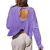 Fhniepan Women's Open Back Workout Crop Top Long Sleeve Casual Athletic Shirts Yoga Tee