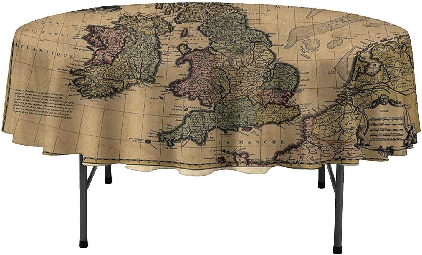 Spill Proof Table Cloth Wanderlust Decor Collection British Islands Scotland England European History Books Britain Grunge Artwork Table Cover for Holiday Dinner D51 Inch Beige Olive Ivory