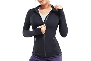 TrainingGirl Women's Sports Jacket Full Zip Workout Running Jacket Slim Fit Long Sleeve Yoga Track Jacket with Thumb Holes