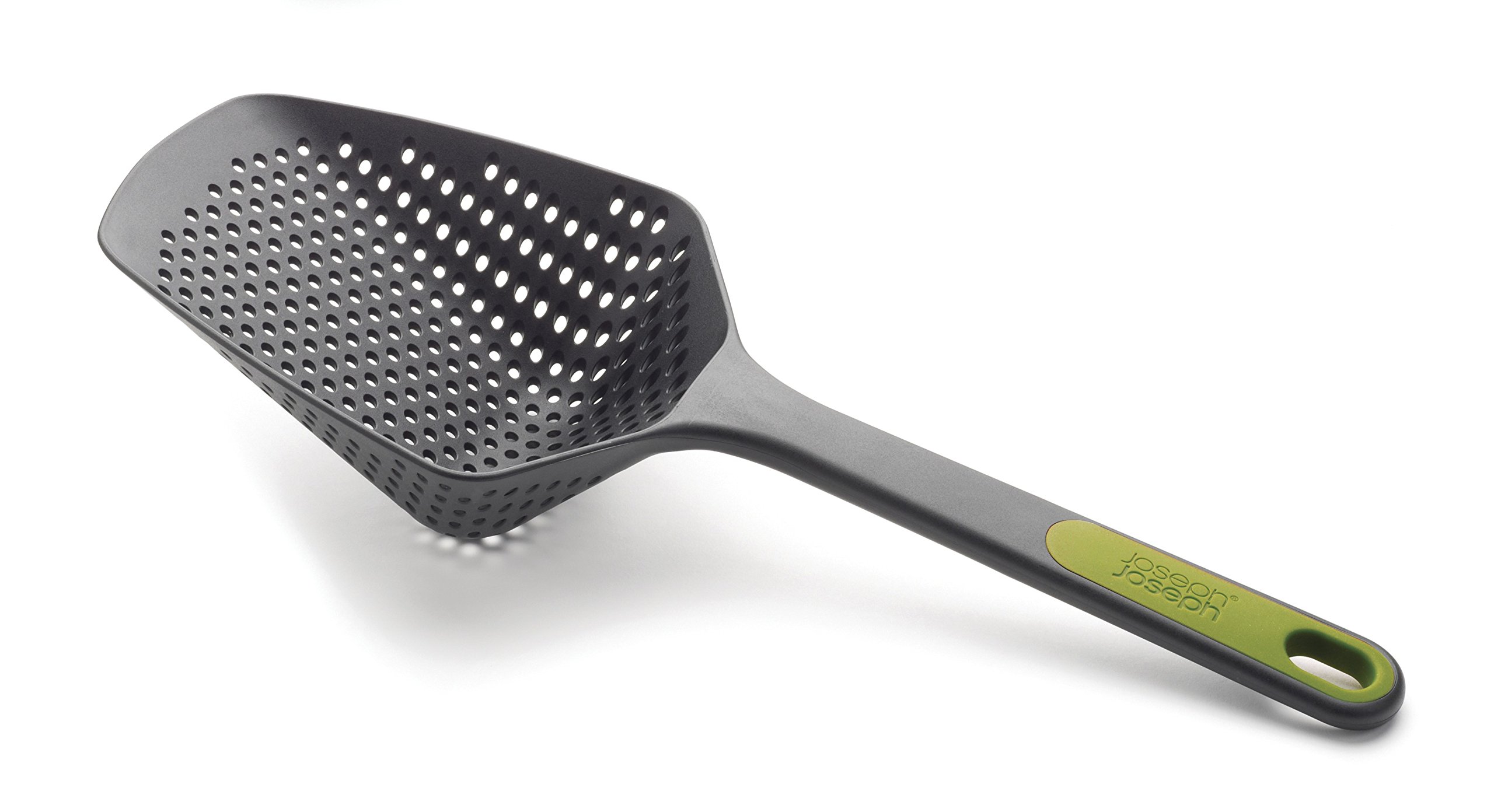 Joseph Joseph Scoop Plus Colander, Spoon Drainer/Strainer, Scoop, Drain and Serve, heat resistant up to 200°C (392°F), Dishwasher safe, Large, Grey/Green, 4