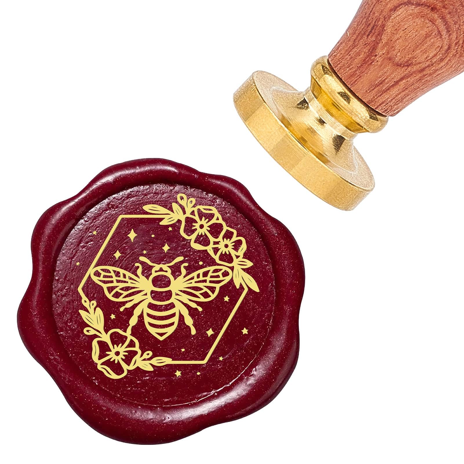 CRASPIRE Bees Wax Seal Stamp 25mm Flower Animal Sealing Wax Stamps Retro Rosewood Handle Removable Brass Head for Wedding Invitations Envelopes Halloween Christmas Thanksgiving Gift Packing