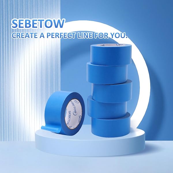 SEBETOW 10 ROLLS PAINTERS TAPE 2 INCH BULK PAINTER TAPE BLUE WIDE ROLL, BLUE MASKING TAPE, 2 INCHES X 55 YARDS FOR GENERAL PURPOSE WALL PAINTING, HOME IMPROVEMENT