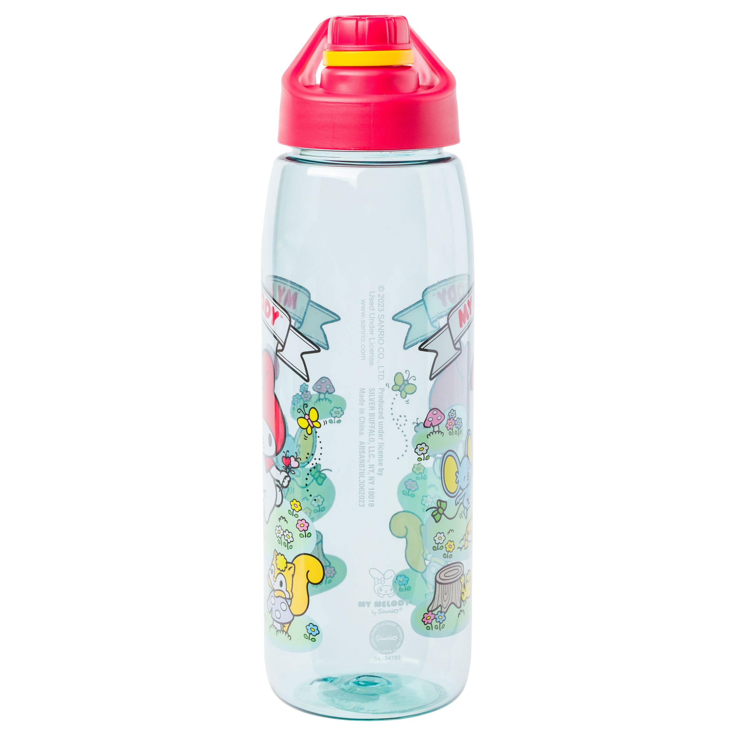 Silver Buffalo Sanrio Hello Kitty and Friends My Melody, Joey, and Meadow Friends Water Bottle with Screw-On Lid, 28 Ounces