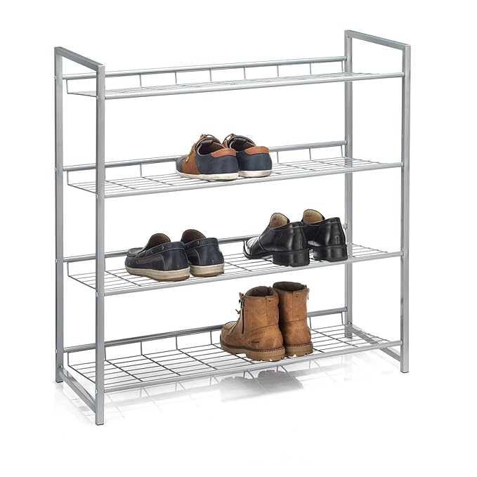 CARO-Möbel Schuhregal System Schuhständer Schuhablage mit 4 Fächern für ca. 16 Paar Schuhe, 80 cm breit, Metall Silber lackie