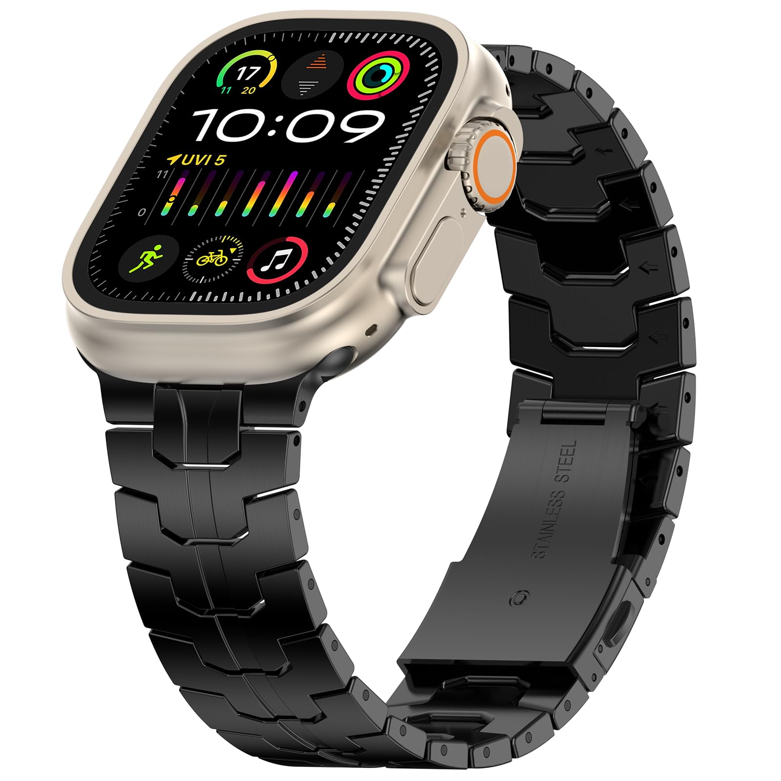 MioHHR Stainless Steel Band Compatible with Apple Watch Band 49mm 46mm 45mm 44mm 42mm(Series 3/2/1), Adjustable Metal Band for Men iWatch Series 10 9 8 7 6 5 4 3 2 1 SE SE2 SE3 Ultra3/2/1, Black