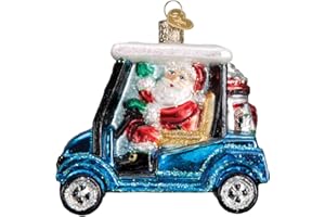 Old World Christmas Golf Cart Santa Glass Blown Ornament for Christmas Tree, Handcrafted Holiday Decoration, Sport Collection