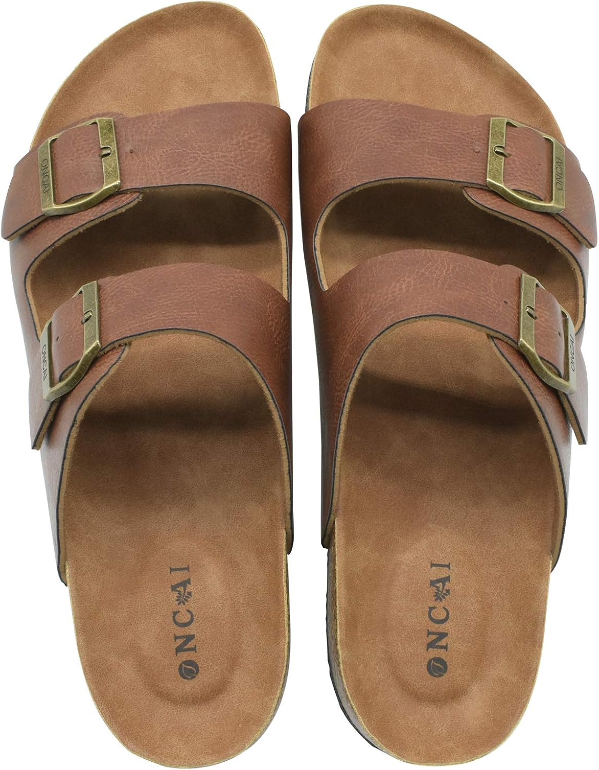  | ONCAI Men's-Slide-Sandals-Beach-Slippers-Arizona Slippers Shoes Indoor and Outdoor Anti-skidding Flat Cork Sandals and Beach Slippers with Two Adjustable Straps | Sandals