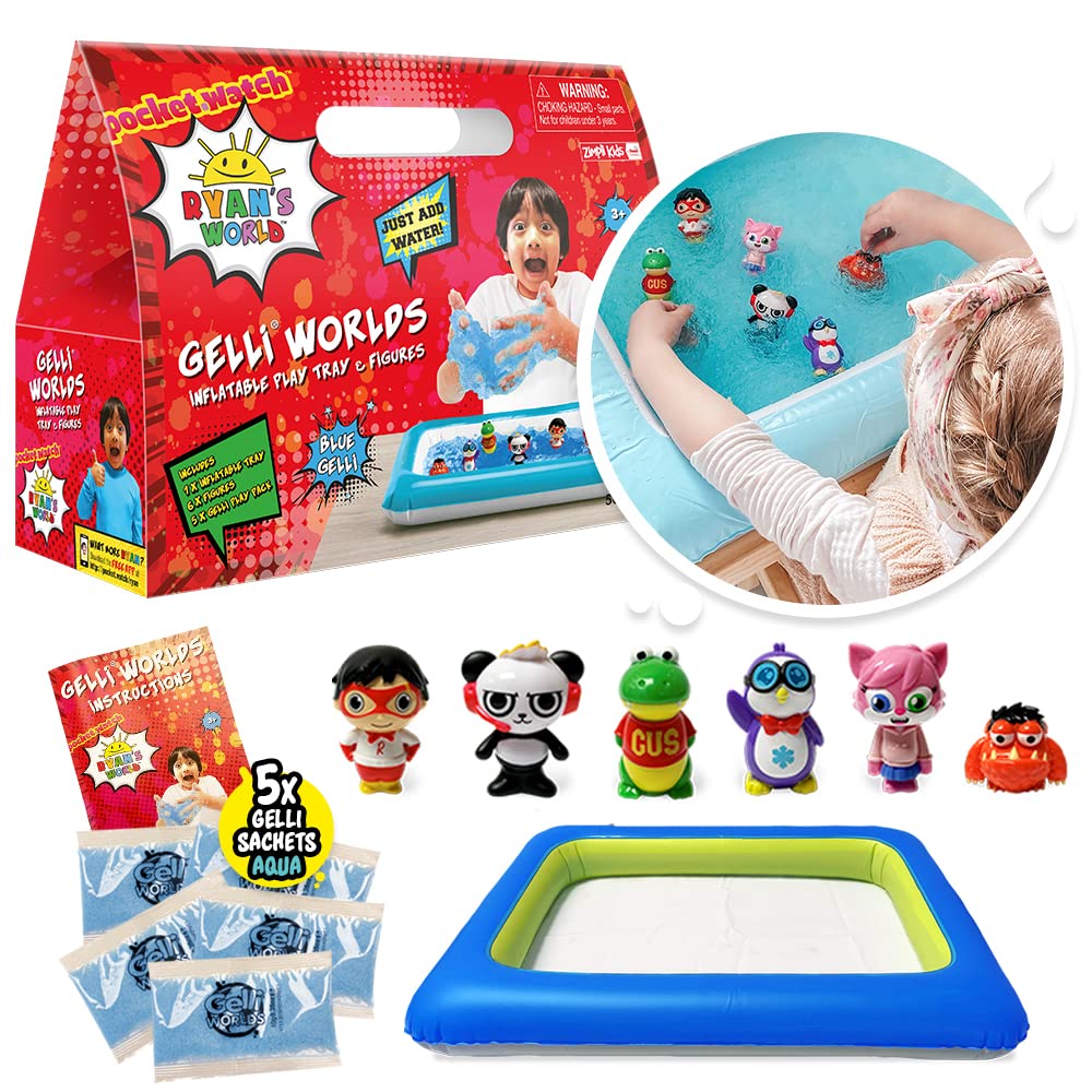 Ryan's World Gelli Worlds from Zimpli Kids, 5 Use Pack, 6 x Ryan's World Figures, Inflatable Tray, Children's Imaginative Playset for Boys and Girls, Birthday Sensory Kit, Pretend Play Toy
