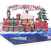 CNLITIHEKA Train Christmas Pop Up Cards, Dream Train Christmas Cards for Winter, Xmas or Holidays, Includes Envelope.
