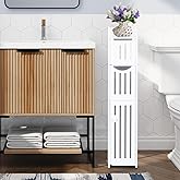 ShellKingdom Toilet Paper Holder Stand, Bathroom Storage Cabinet with Doors and Shelves, Slim Storage Cabinet for Bathroom Small Spaces Corner Shelf Organizer - White